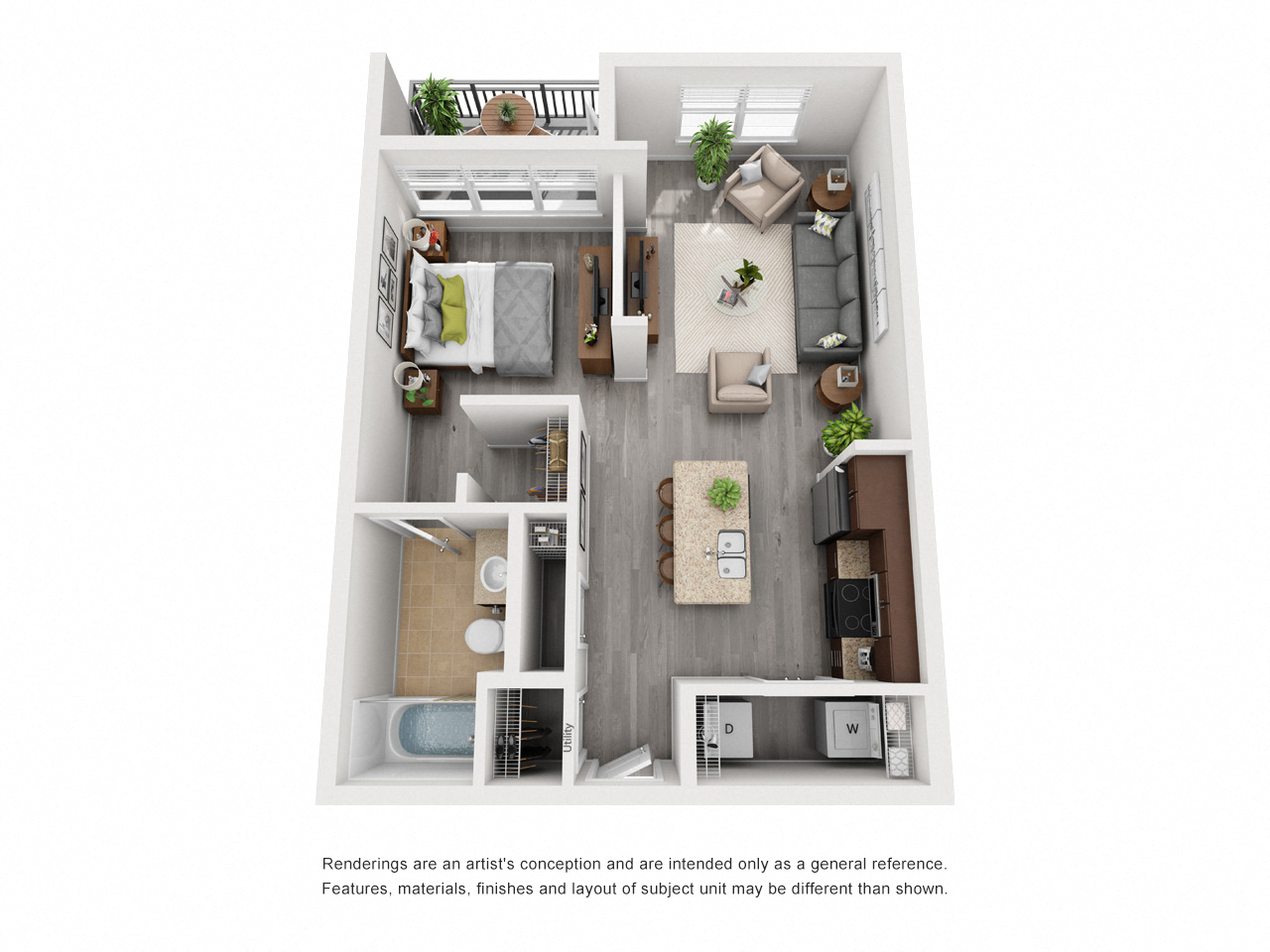 Floor plan for studio, 1 bath, 713 sqft